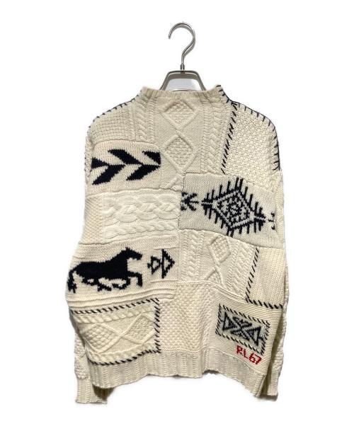 POLO RALPH LAUREN（ポロ・ラルフローレン）POLO RALPH LAUREN (ポロ・ラルフローレン) 50周年パッチワークモックネックセーター ホワイト サイズ:Sの古着・服飾アイテム