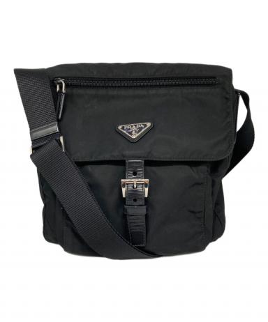 美品 PRADA プラダ テスート 三角ロゴプレート ブラック 黒 シルバー金具 ナイロン /レザー ショルダーバッグ  メッセンジャーバッグ レディース 505905 【中古】 PRADA（プラダ） 極 美品 三角ロゴ プレート 金具 テスート ナイロン