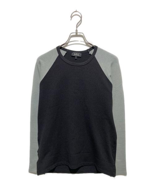 A.P.C.（アーペーセー）A.P.C. (アーペーセー) フランス製 バイカラーラグランスリーブニット ブラック×グレー サイズ:1の古着・服飾アイテム