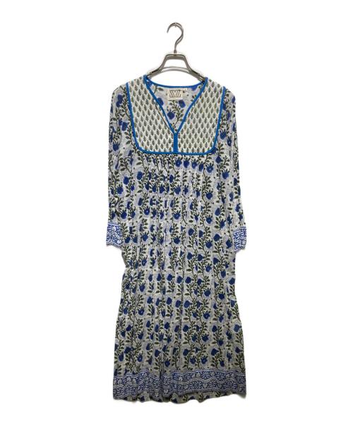 SZ Blockprints（エスゼットブロックプリント）SZ Blockprints (エスゼットブロックプリント) KITY DRESS/ブラウスワンピース ブルー×ホワイト サイズ:Sの古着・服飾アイテム