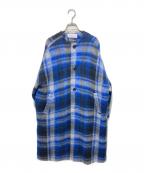 BEAMS BOYビームスボーイ）の古着「22FW スライバー タータンチェック ノーカラーコート」｜ブルー