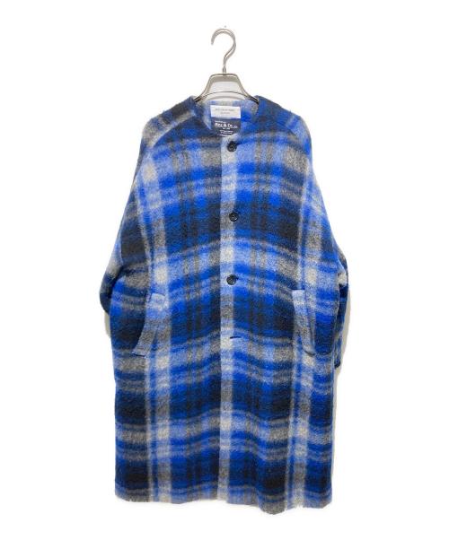 BEAMS BOY（ビームスボーイ）BEAMS BOY (ビームスボーイ) 22FW スライバー タータンチェック ノーカラーコート ブルー サイズ:不明の古着・服飾アイテム