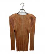 PLEATS PLEASEプリーツプリーズ）の古着「97ss ギンガムチェックチェックプリーツカットソー」｜オレンジ