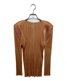 PLEATS PLEASE（プリーツプリーズ）の古着「97ss ギンガムチェックチェックプリーツカットソー」｜オレンジ