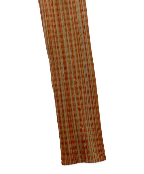 PLEATS PLEASE（プリーツプリーズ）PLEATS PLEASE (プリーツプリーズ) 97ss ギンガムチェックチェックプリーツカットソー オレンジ サイズ:3の古着・服飾アイテム