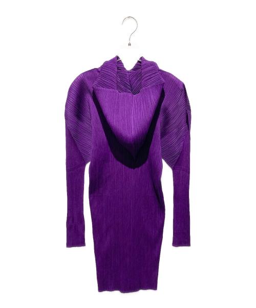 PLEATS PLEASE（プリーツプリーズ）PLEATS PLEASE (プリーツプリーズ) 98年 Hoodie Pleated Zip-up Coat/フーディ プリーツ ジップアップコート パープル サイズ:3の古着・服飾アイテム