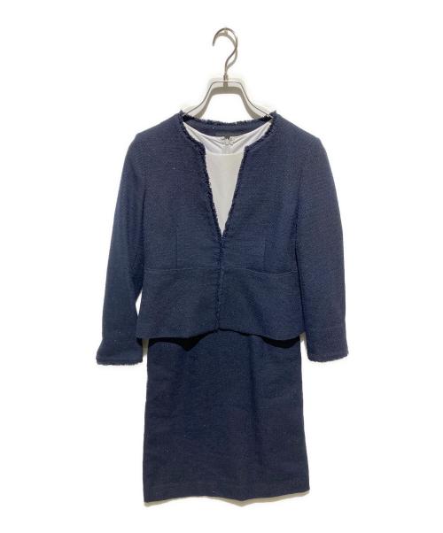 green label relaxing（グリーンレーベルリラクシング）green label relaxing (グリーンレーベルリラクシング) D スラブカルゼツイード ジャケット/ワンピース セット ネイビー サイズ:38の古着・服飾アイテム
