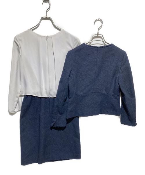 green label relaxing（グリーンレーベルリラクシング）green label relaxing (グリーンレーベルリラクシング) D スラブカルゼツイード ジャケット/ワンピース セット ネイビー サイズ:38の古着・服飾アイテム