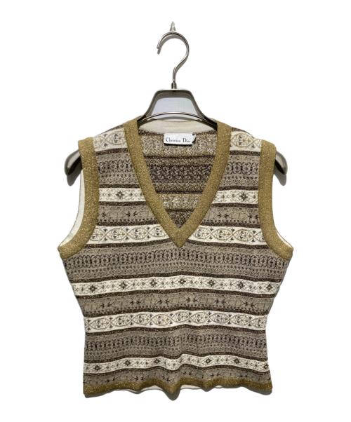 Christian Dior（クリスチャン ディオール）Christian Dior (クリスチャン ディオール) 【OLD】ニットベスト ゴールド×ベージュ サイズ:Ｌの古着・服飾アイテム