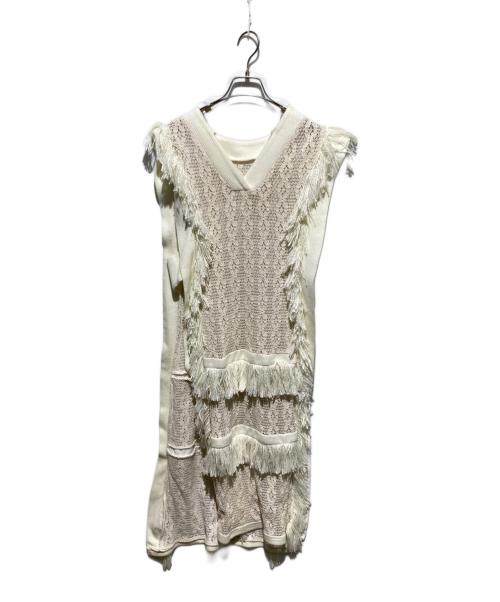 Acka.（エーシーケーエー）Acka. (エーシーケーエー) ロングフリンジベスト/mesh fringe long vest アイボリー サイズ:1の古着・服飾アイテム