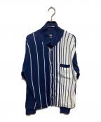 stussyステューシー）の古着「21aw striped knit shirt」｜ネイビー×ホワイト