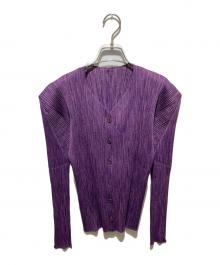 PLEATS PLEASE（プリーツプリーズ）の古着「Vネックプリーツカーディガン」｜パープル
