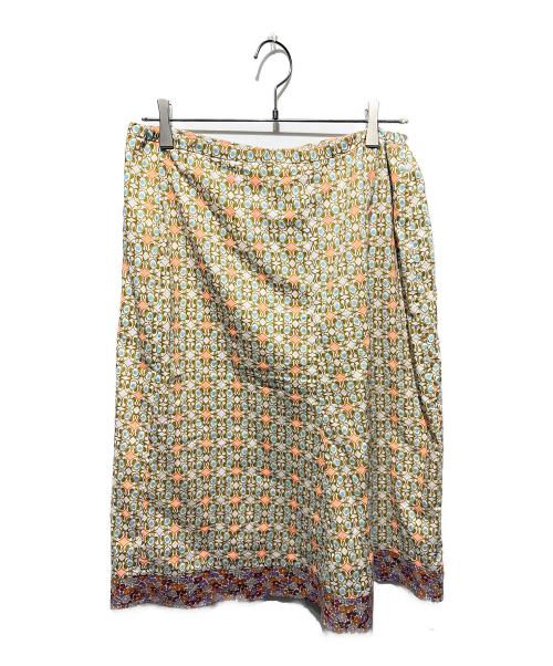 BACCA（バッカ）BACCA (バッカ) サマーリバティ コットンフレアスカート オレンジ×ホワイト サイズ:36の古着・服飾アイテム