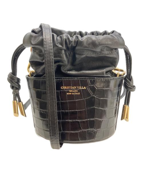 CHRISTIAN VILLA（クリスチャンヴィラ）CHRISTIAN VILLA (クリスチャンヴィラ) クロコ型押しバケツ型ショルダーバッグ ブラックの古着・服飾アイテム