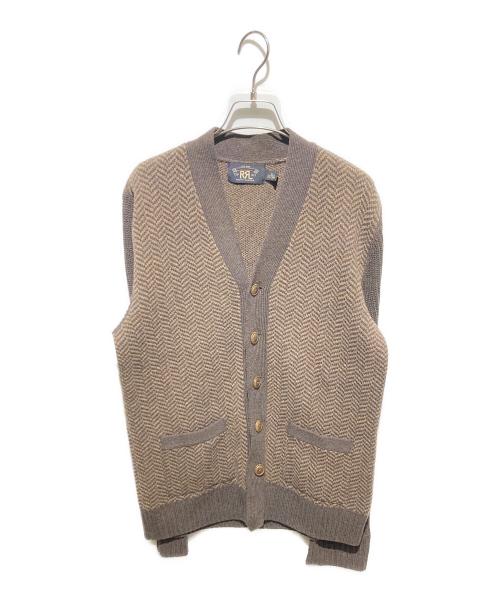 RRL（ダブルアールエル）RRL (ダブルアールエル) カシミヤ混ヘリンボーンニットカーディガン ブラウン サイズ:Mの古着・服飾アイテム