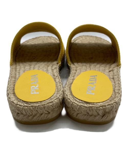 PRADA（プラダ）PRADA (プラダ) トライアングルロゴ キャンバス エスパドリーユ フラットサンダル ベージュ×イエロー サイズ:36の古着・服飾アイテム