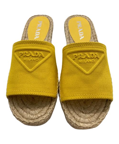 PRADA（プラダ）PRADA (プラダ) トライアングルロゴ キャンバス エスパドリーユ フラットサンダル ベージュ×イエロー サイズ:36の古着・服飾アイテム