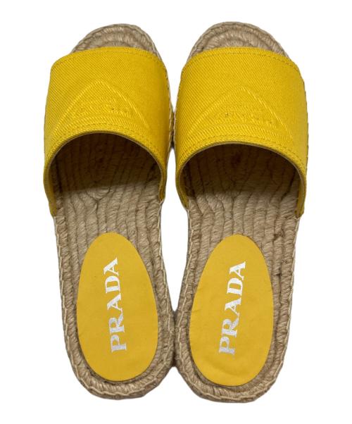 PRADA（プラダ）PRADA (プラダ) トライアングルロゴ キャンバス エスパドリーユ フラットサンダル ベージュ×イエロー サイズ:36の古着・服飾アイテム