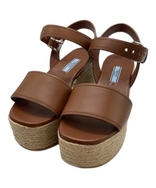 PRADA（プラダ）PRADA (プラダ) エスパドリーユ厚底サンダル ブラウン×ベージュ サイズ:35　1/2の古着・服飾アイテム