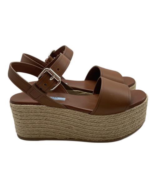 PRADA（プラダ）PRADA (プラダ) エスパドリーユ厚底サンダル ブラウン×ベージュ サイズ:35　1/2の古着・服飾アイテム