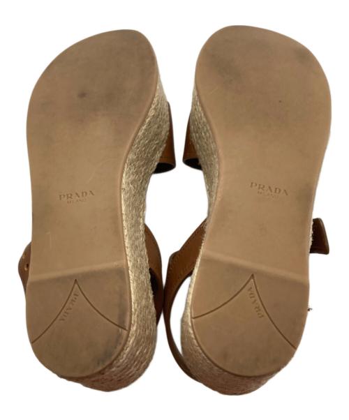 PRADA（プラダ）PRADA (プラダ) エスパドリーユ厚底サンダル ブラウン×ベージュ サイズ:35　1/2の古着・服飾アイテム