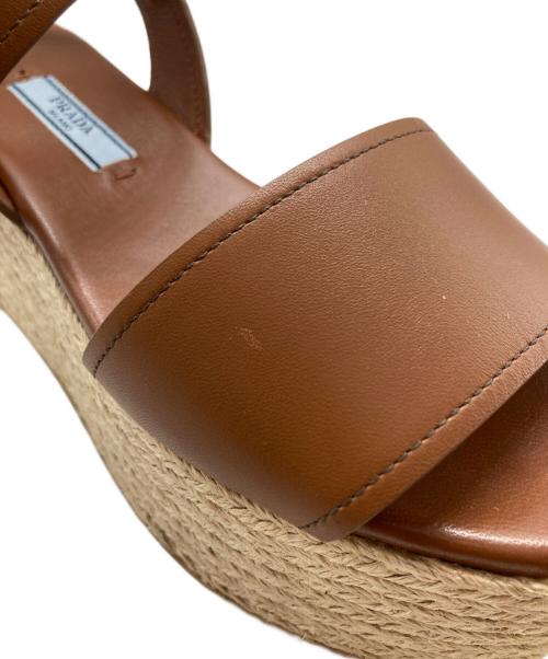 PRADA（プラダ）PRADA (プラダ) エスパドリーユ厚底サンダル ブラウン×ベージュ サイズ:35　1/2の古着・服飾アイテム