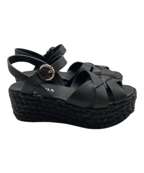 PRADA（プラダ）PRADA (プラダ) エスパドリーユ厚底サンダル ブラック サイズ:36の古着・服飾アイテム