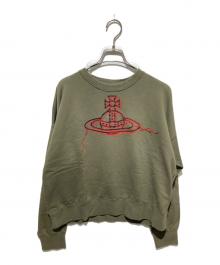 Vivienne Westwood RED LABEL（ヴィヴィアンウエストウッドレッドレーベル）の古着「ホツレ加工オーブ刺繍スウェット」｜カーキ
