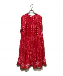 freada（フリーダ）の古着「シボリ プリント ティアード/ブラウスワンピース」｜レッド