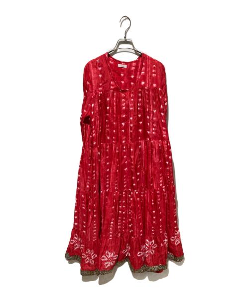 freada（フリーダ）Freada (フリーダ) シボリ プリント ティアード/ブラウスワンピース レッド サイズ:FREEの古着・服飾アイテム