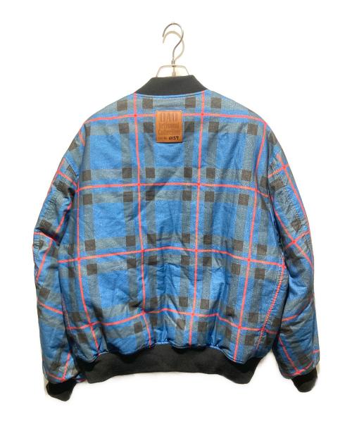 NEUTRAL Buzz Reaction（ニュートラルバズリアクション）Neutral buzz reaction (ニュートラルバズリアクション) チェックMA-1ジャケット ブルー サイズ:Lの古着・服飾アイテム