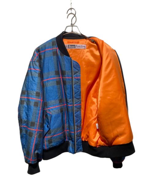 NEUTRAL Buzz Reaction（ニュートラルバズリアクション）Neutral buzz reaction (ニュートラルバズリアクション) チェックMA-1ジャケット ブルー サイズ:Lの古着・服飾アイテム