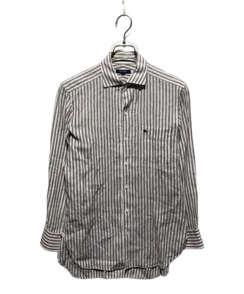 BURBERRY LONDON（バーバリーロンドン）BURBERRY LONDON (バーバリーロンドン) リネンストライプシャツ ホワイト×ブラウン サイズ:Mの古着・服飾アイテム