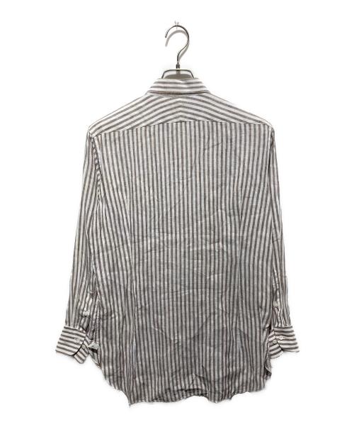BURBERRY LONDON（バーバリーロンドン）BURBERRY LONDON (バーバリーロンドン) リネンストライプシャツ ホワイト×ブラウン サイズ:Mの古着・服飾アイテム
