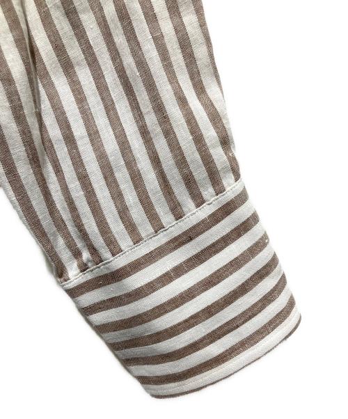 BURBERRY LONDON（バーバリーロンドン）BURBERRY LONDON (バーバリーロンドン) リネンストライプシャツ ホワイト×ブラウン サイズ:Mの古着・服飾アイテム