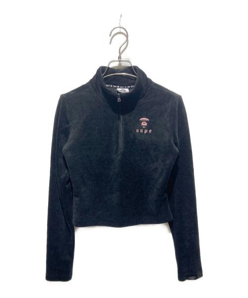 Aape BY A BATHING APE（エーエイプ バイ アベイシングエイプ）AAPE BY A BATHING APE (エーエイプ バイ アベイシングエイプ) ベロアハーフジップカットソー ブラック サイズ:XXSの古着・服飾アイテム