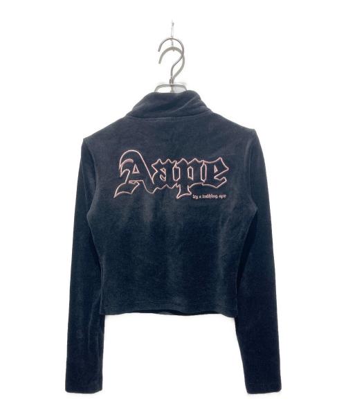 Aape BY A BATHING APE（エーエイプ バイ アベイシングエイプ）AAPE BY A BATHING APE (エーエイプ バイ アベイシングエイプ) ベロアハーフジップカットソー ブラック サイズ:XXSの古着・服飾アイテム