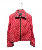 LANVIN COLLECTIONランバンコレクション）の古着「レザーパイピング切替ジップブルゾン」｜レッド