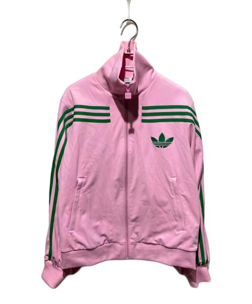 adidas（アディダス）adidas (アディダス) 70s ベロア トラックトップ グリーン×ピンク サイズ:ＸＬの古着・服飾アイテム