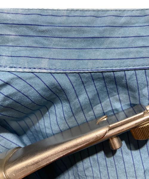 YOKE（ヨーク）YOKE (ヨーク) Garment Dye Stripe Band Collar Shirt ブルー サイズ:2の古着・服飾アイテム