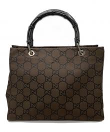 GUCCI（グッチ）の古着「GG柄 ナイロンバンブーハンドルバッグ」｜ブラウン