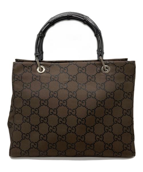 GUCCI（グッチ）GUCCI (グッチ) GG柄 ナイロンバンブーハンドルバッグ ブラウンの古着・服飾アイテム