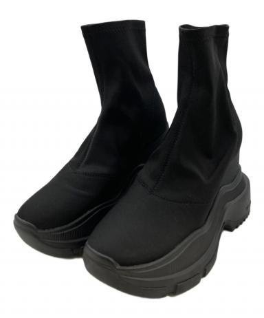 靴 YELLO TOKYO BLACK WEDGE HEEL SHORT BOOTS 中古・古着通販】YELLO (イエロ) TOKYO BLACK WEDGE HEEL SHORT BOOTS