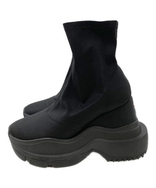 YELLO（イエロ）YELLO (イエロ) TOKYO BLACK WEDGE HEEL SHORT BOOTS ブラック サイズ:Mの古着・服飾アイテム