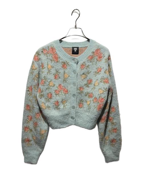 ANNA SUI（アナスイ）ANNA SUI (アナスイ) Lily Brown (リリーブラウン) ジャガードビジューニットカーディガン グリーン サイズ:1の古着・服飾アイテム