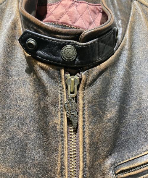 HARLEY-DAVIDSON（ハーレーダビッドソン）HARLEY-DAVIDSON (ハーレーダビッドソン) 加工レザーライダースジャケット ブラウン サイズ:Lの古着・服飾アイテム