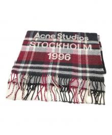 Acne studios（アクネ ストゥディオズ）の古着「3Dロゴ大判マフラー」｜グレー×レッド