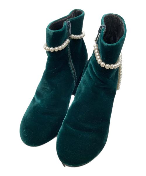 MM6 Maison Margiela（エムエムシックスメゾンマルジェラ）MM6 Maison Margiela (エムエムシックスメゾンマルジェラ) パールベロアショートブーツ グリーン サイズ:40の古着・服飾アイテム