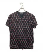 Yohji Yamamoto pour hommeヨウジヤマモト プールオム）の古着「総柄Vネックｔシャツ」｜ブラック