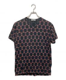 Yohji Yamamoto pour homme（ヨウジヤマモト プールオム）の古着「総柄Vネックｔシャツ」｜ブラック